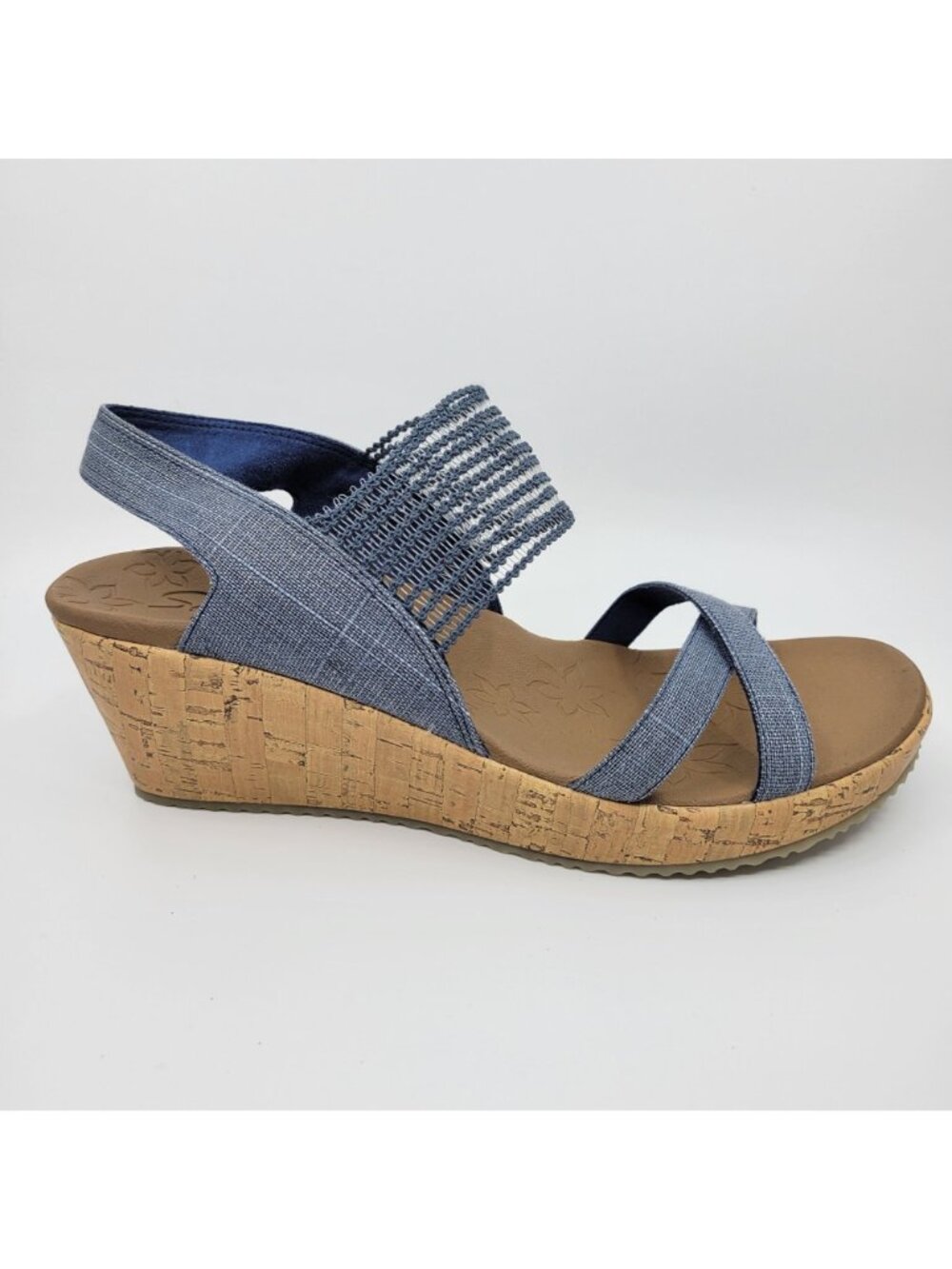 Skechers Beverlee Luxe Foam Wedge Sandals Womens sz 10 Blue Comfort Shoes Beachy - Picture 2 of 11